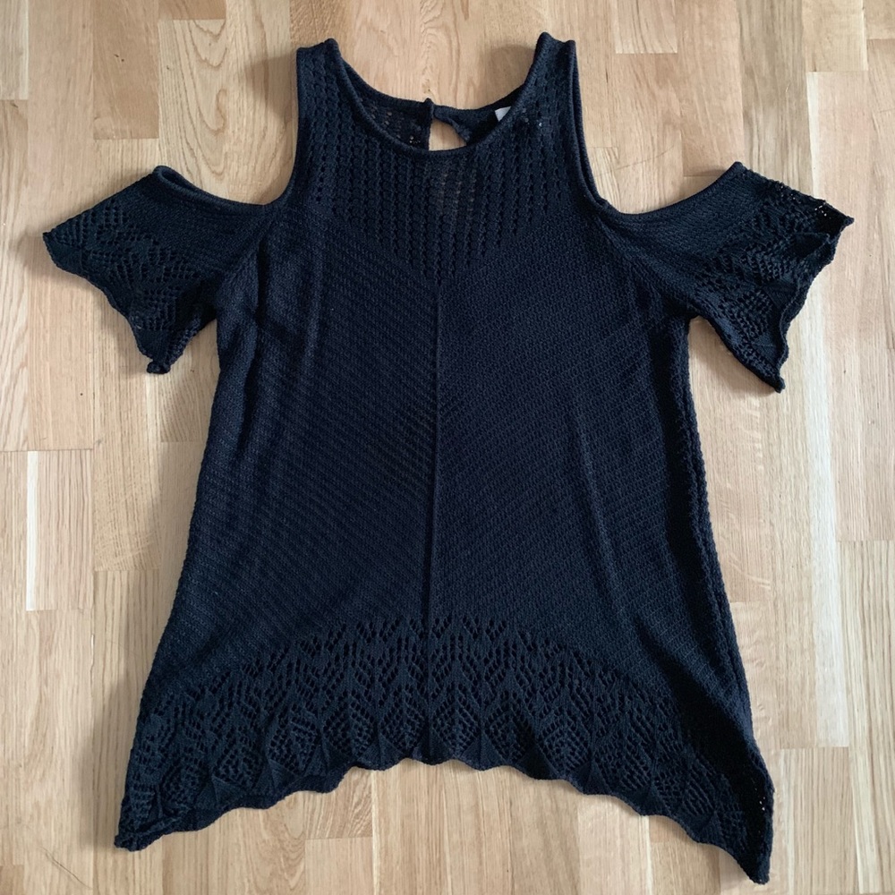 LC Lauren Conrad Black Crochet Cold Shoulder Top